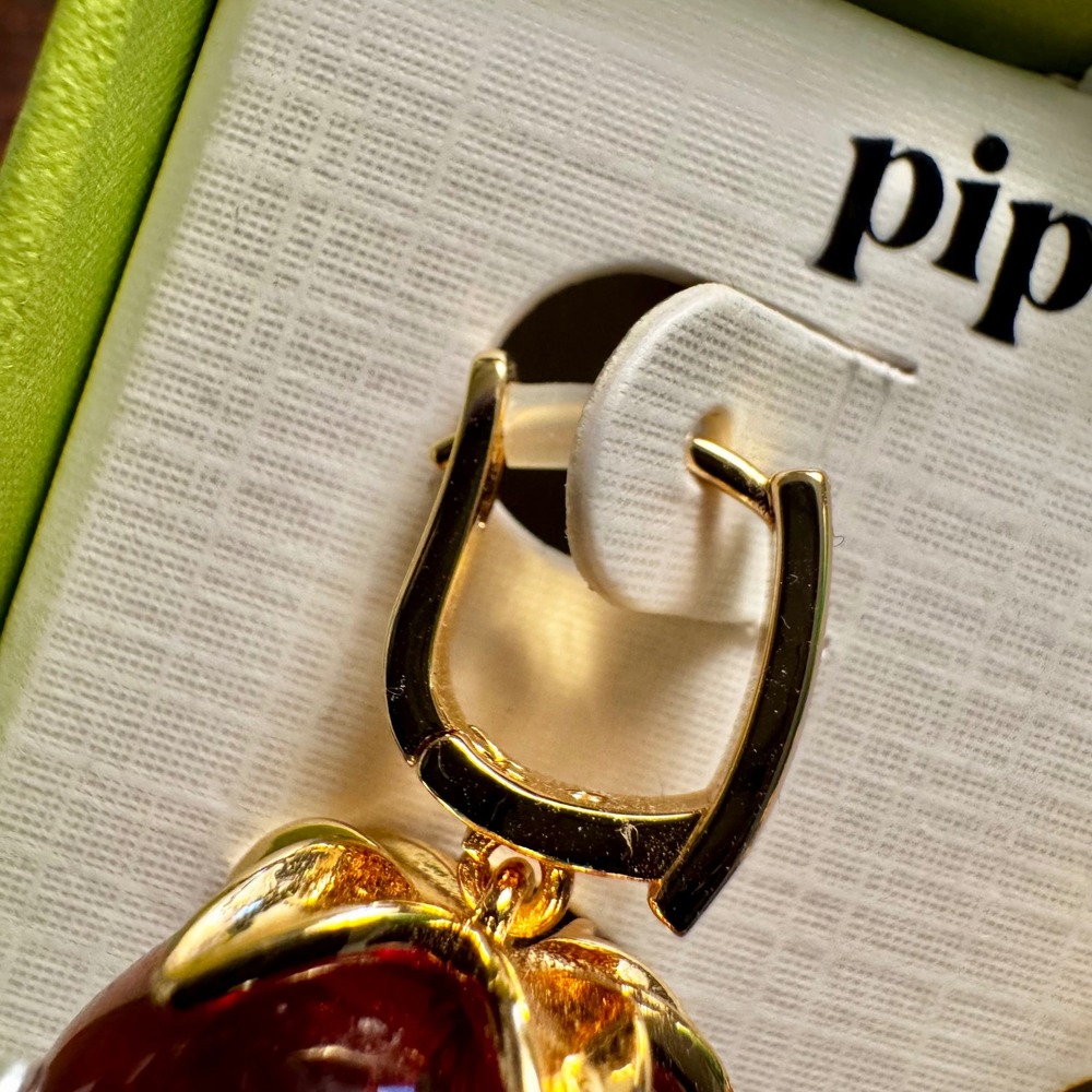 Piper K Strawberry Earrings new in box Gold tone hoop post - Picture 3 of 6